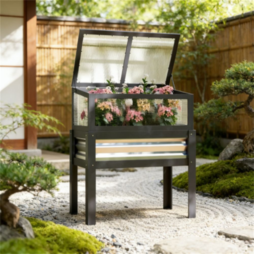 Two-in-One Raised Garden Bed with Flip-Up Cold Frame