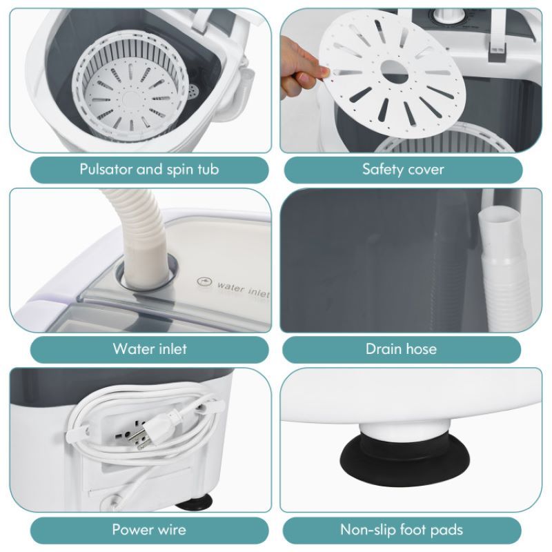 Compact Semi-Automatic Washer with Spin Basket and Dual Timers