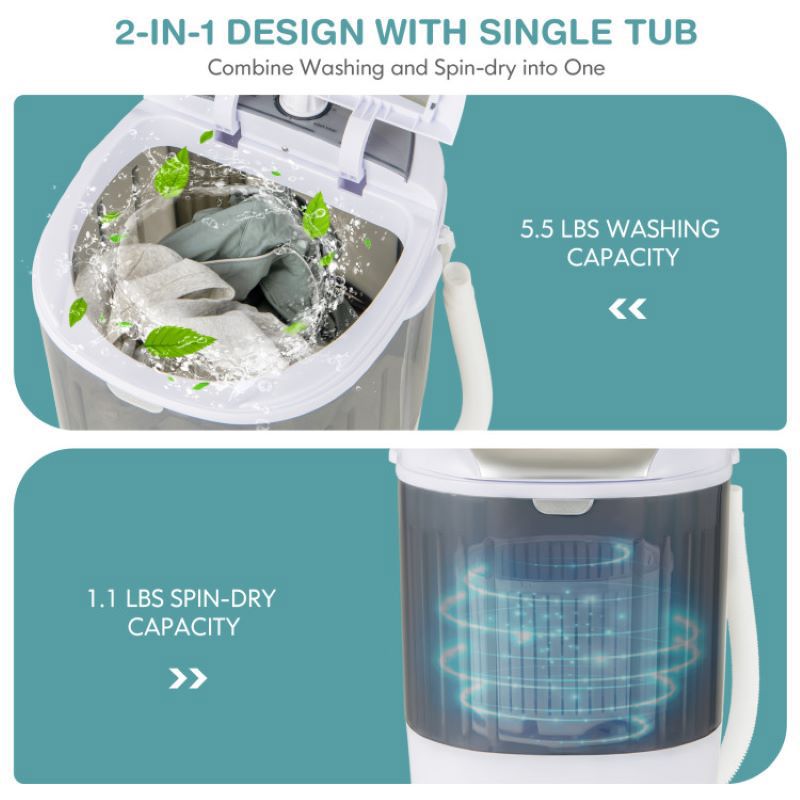 Compact Semi-Automatic Washer with Spin Basket and Dual Timers