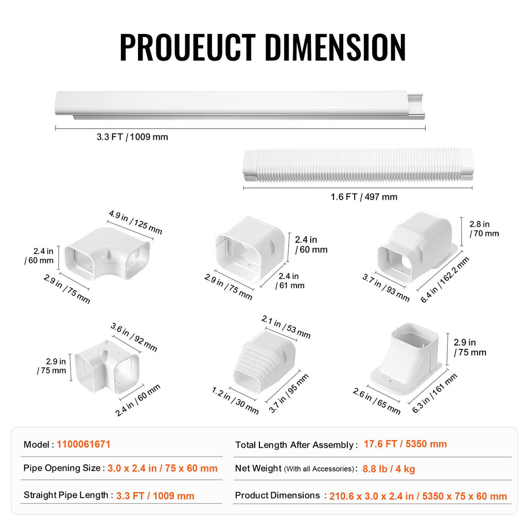 Mini Split Line Set Cover 3- x, PVC Decorative Pipe Cover