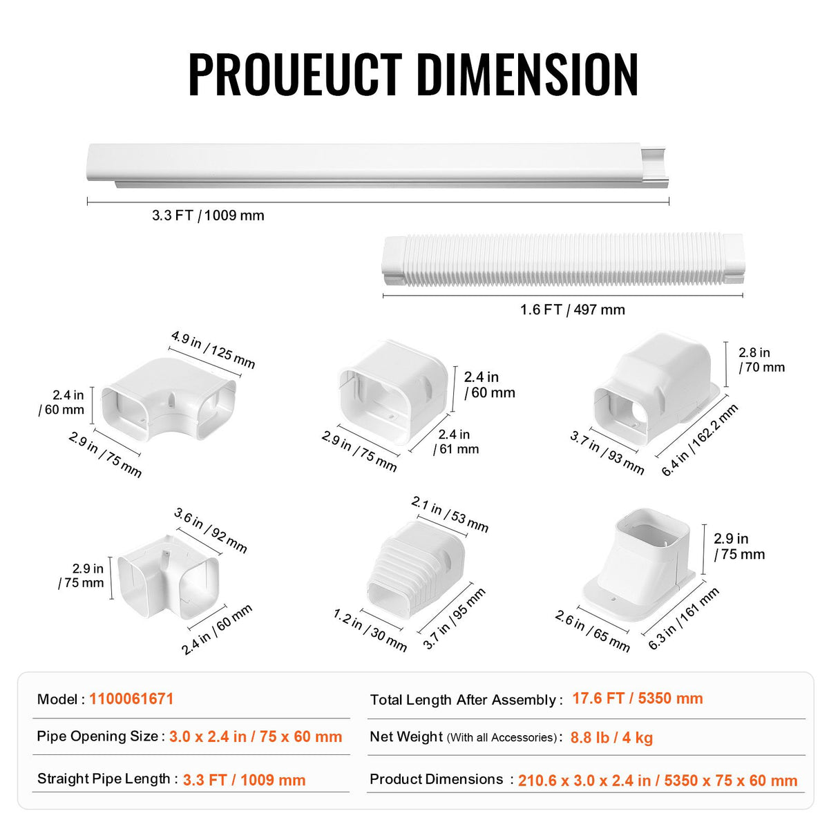 Mini Split Line Set Cover 3- x, PVC Decorative Pipe Cover