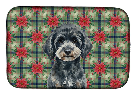 Miniature Black Poodle Christmas Dish Drying Mat