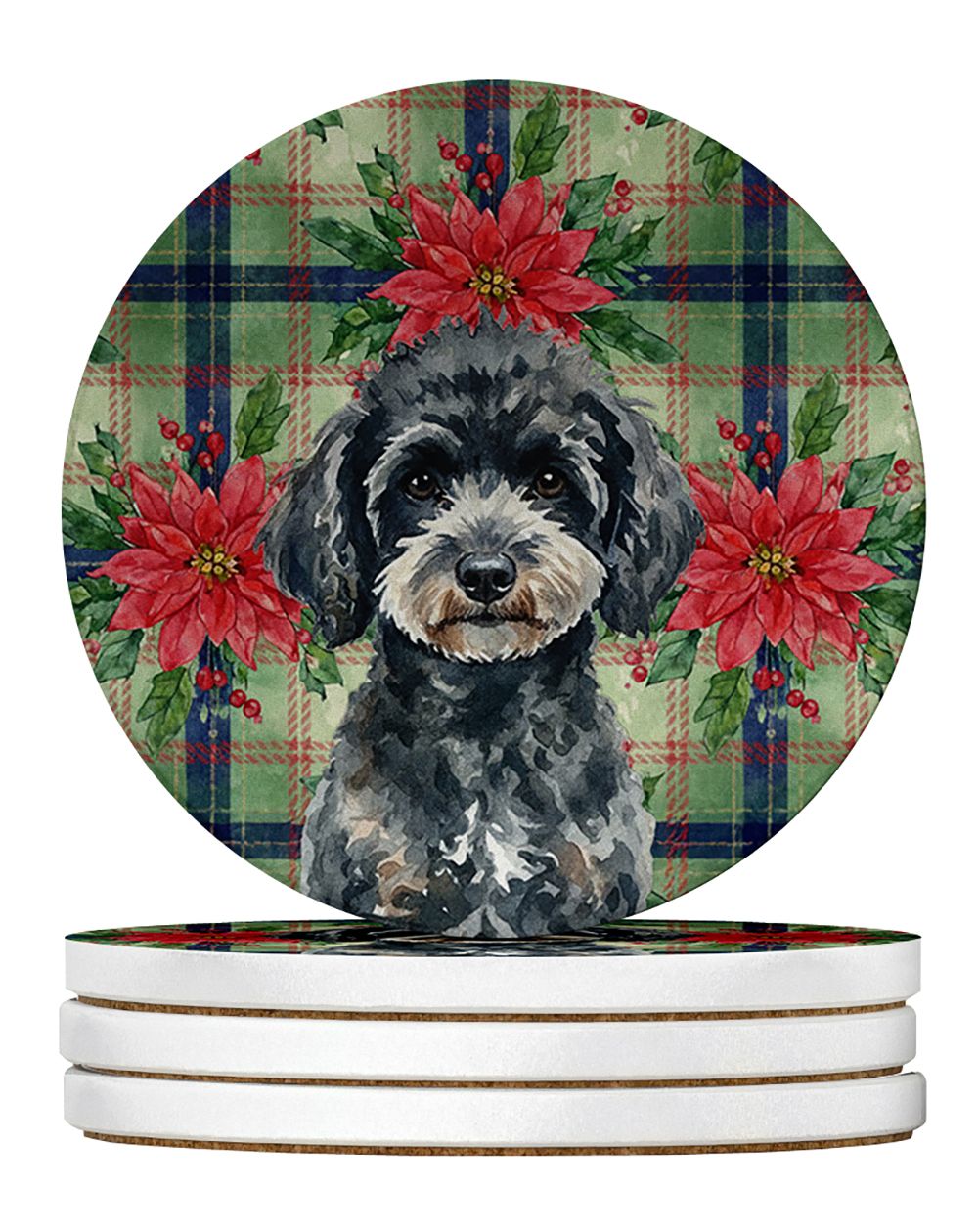Holiday Poinsettia Design Absorbent Sandstone Coasters – Set of 4