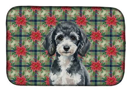 Miniature Parti Poodle Christmas Dish Drying Mat
