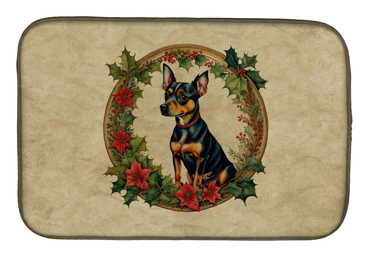 Miniature Pinscher Christmas Flowers Dish-Drying Mat