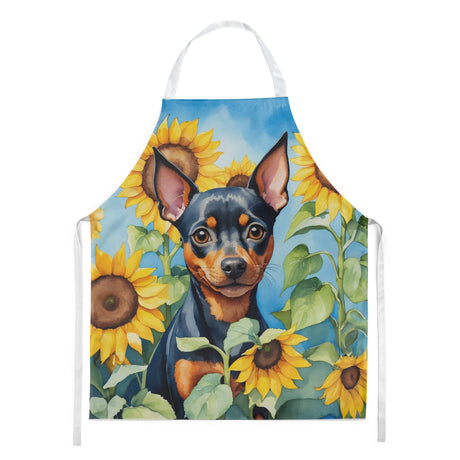 Miniature Pinscher in Sunflowers Art Apron
