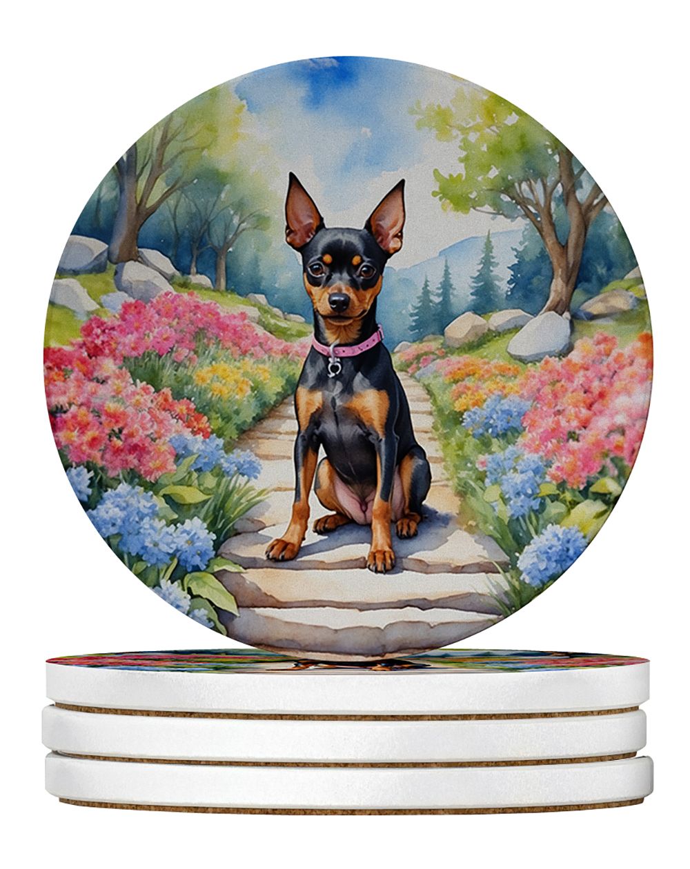 Miniature Pinscher Spring Path Coaster Set