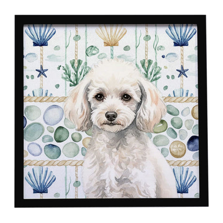 Miniature White Poodle Coastal Sea Glass Wall Art
