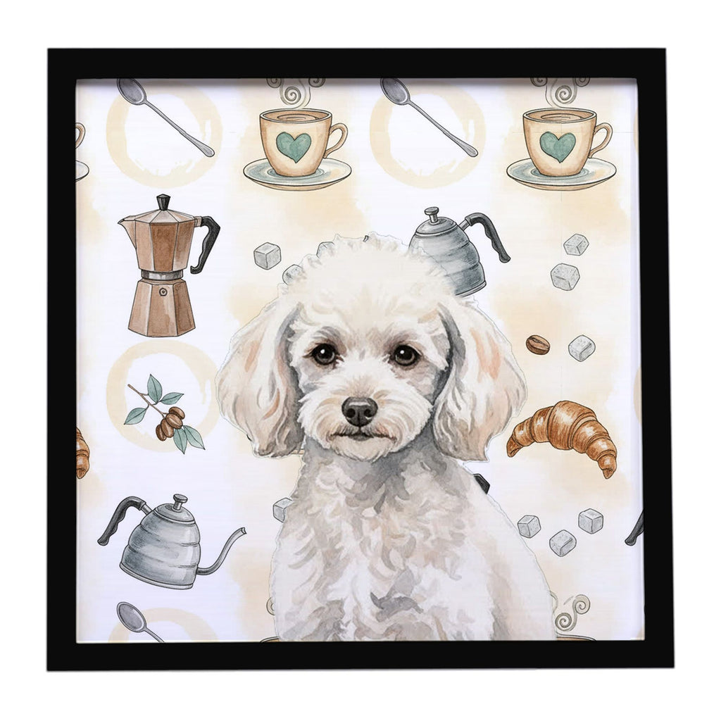 Miniature White Poodle Coffee Bar Framed Art
