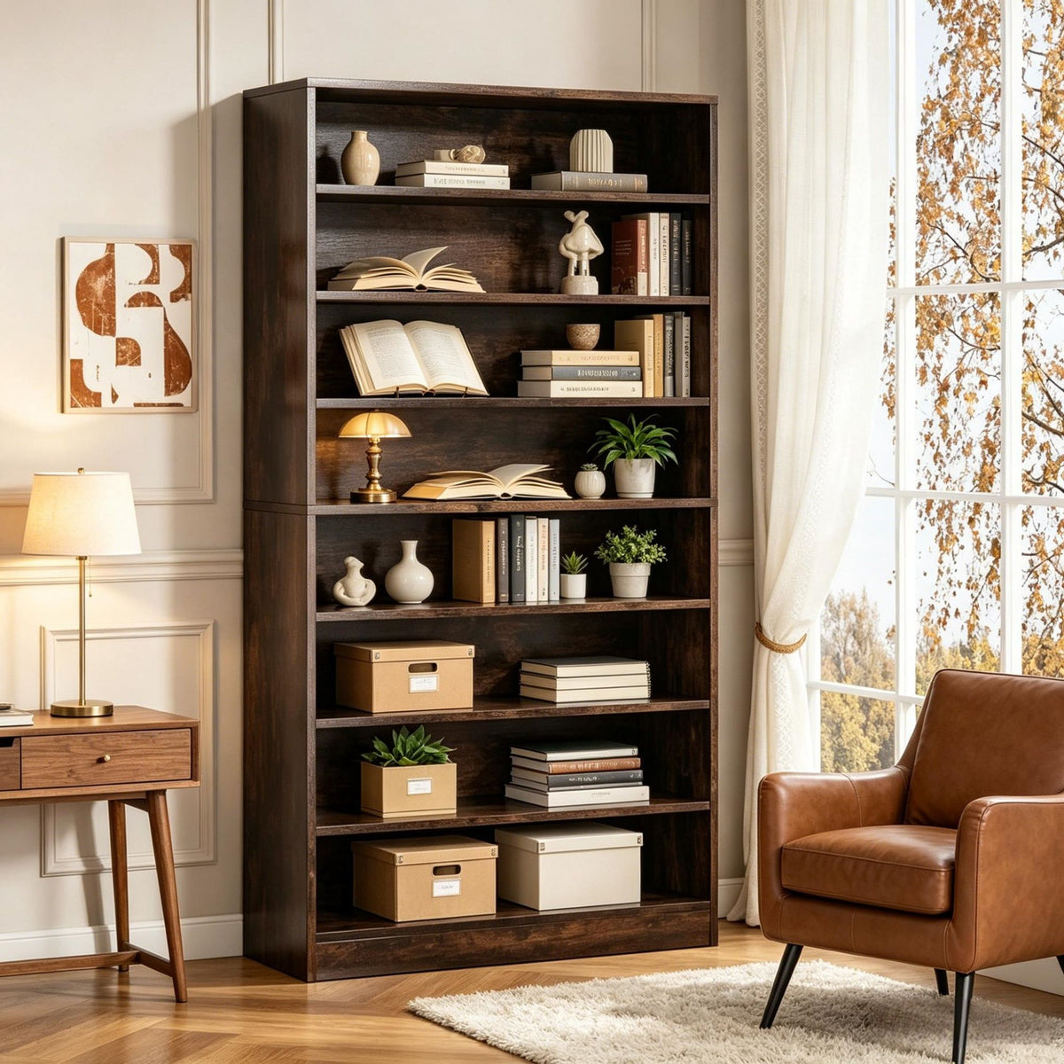 Minimalist Space-Saving Bookshelf for Flexible Display
