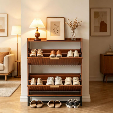 Mid-Century Shoe Storage Cabinet with Space-Saving Design