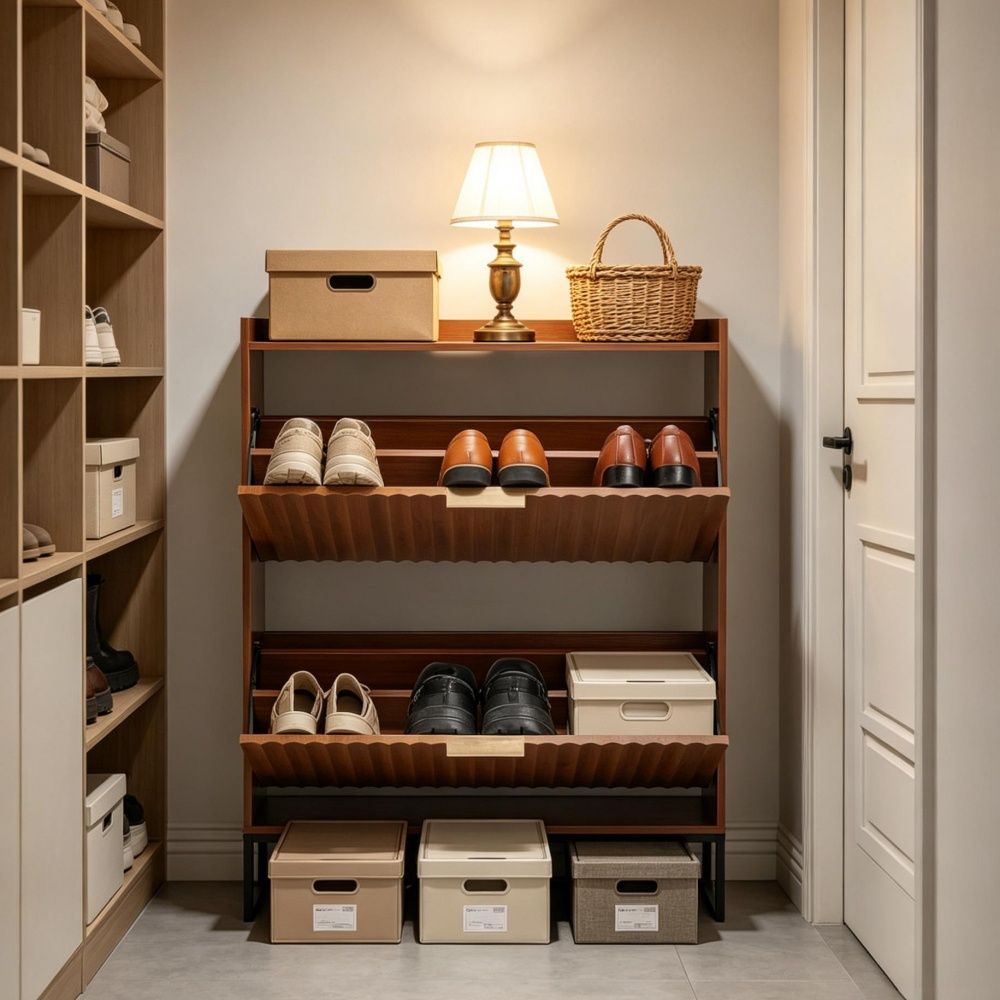 Mid-Century Shoe Storage Cabinet with Space-Saving Design