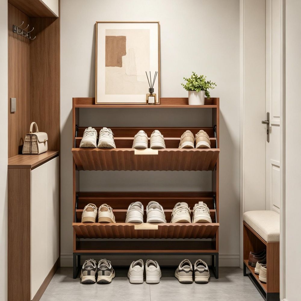 Mid-Century Shoe Storage Cabinet with Space-Saving Design