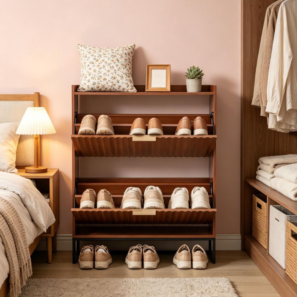 Mid-Century Shoe Storage Cabinet with Space-Saving Design