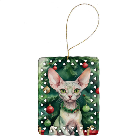 Minskin Cat by the Christmas Tree Ornament