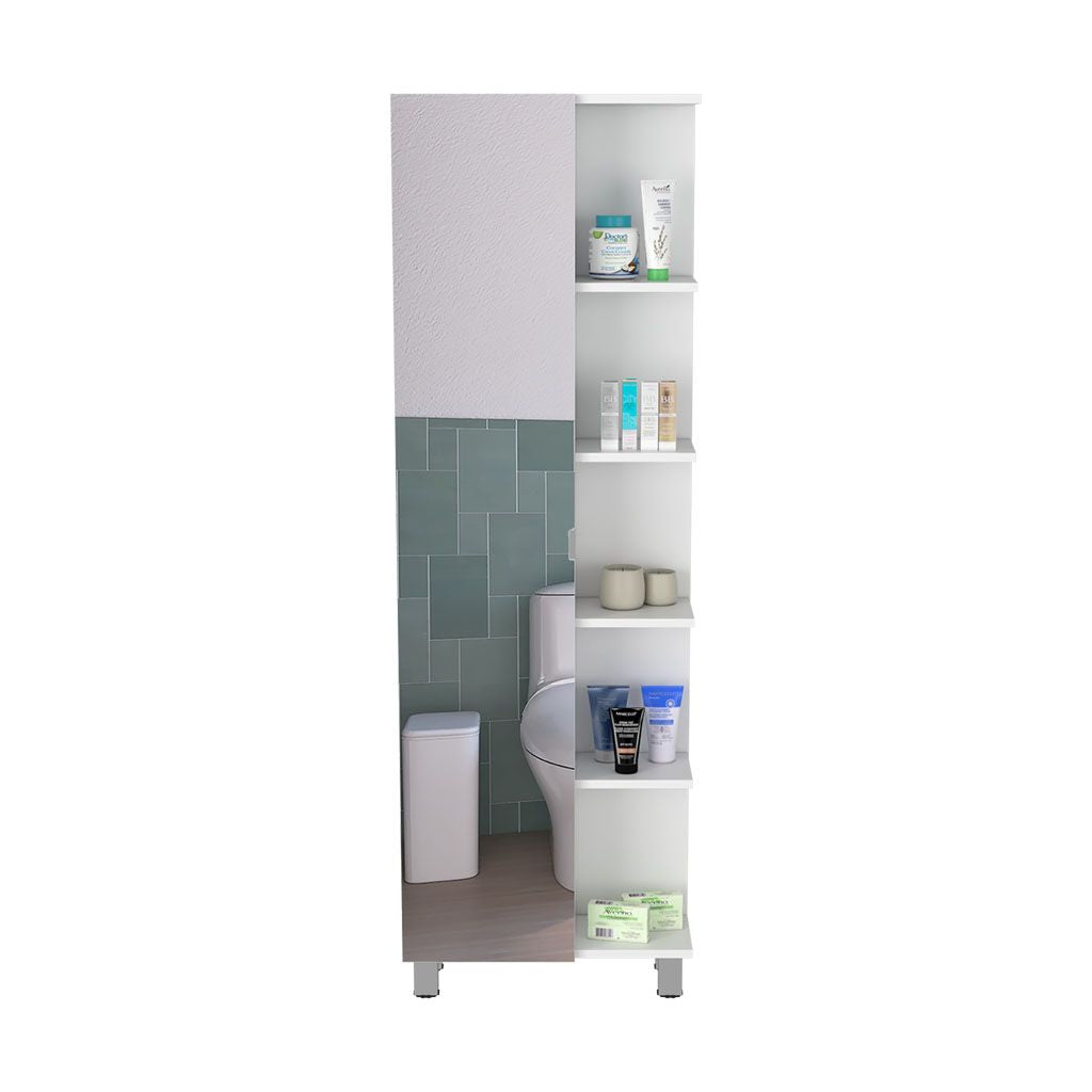 62- Tall Bathroom Cabinet with Mirrored Door and Adjustable Shelves