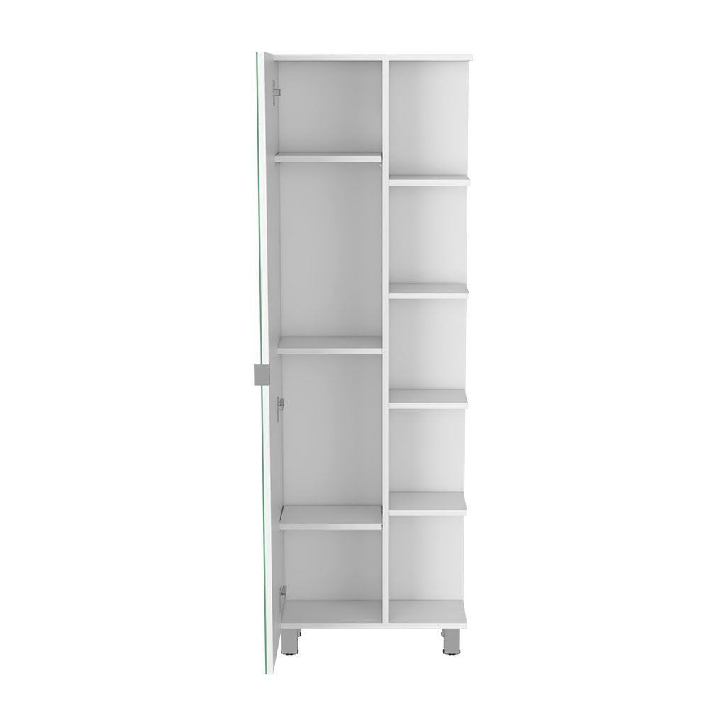 62- Tall Bathroom Cabinet with Mirrored Door and Adjustable Shelves