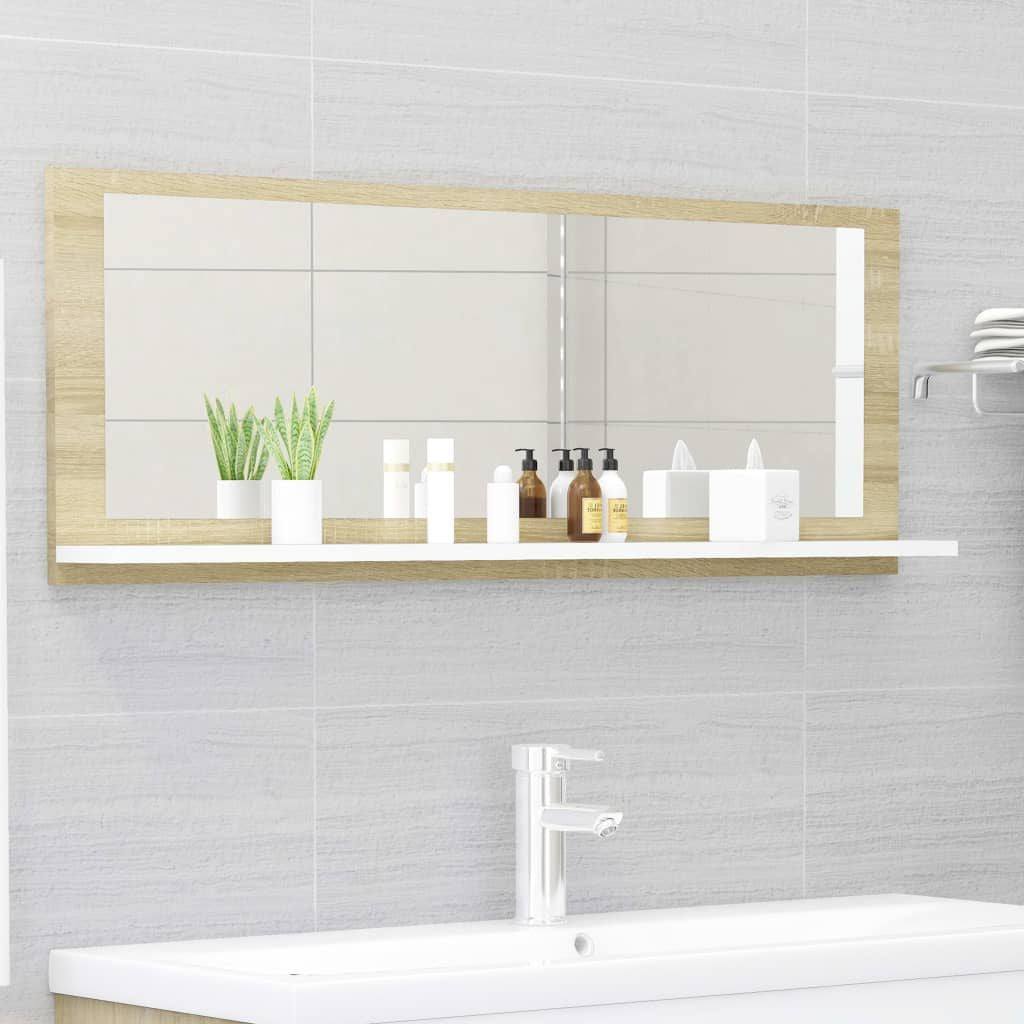 White and Sonoma Oak Wall-Mounted Mirror Cabinet