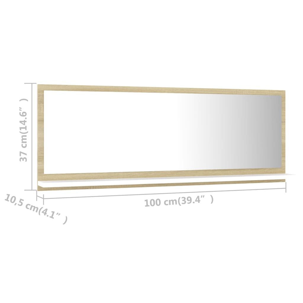 White and Sonoma Oak Wall-Mounted Mirror Cabinet