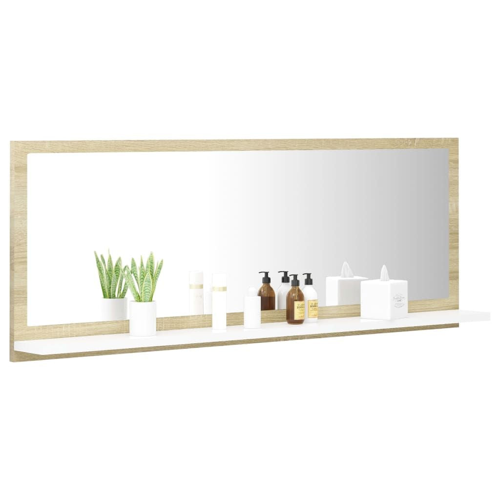 White and Sonoma Oak Wall-Mounted Mirror Cabinet
