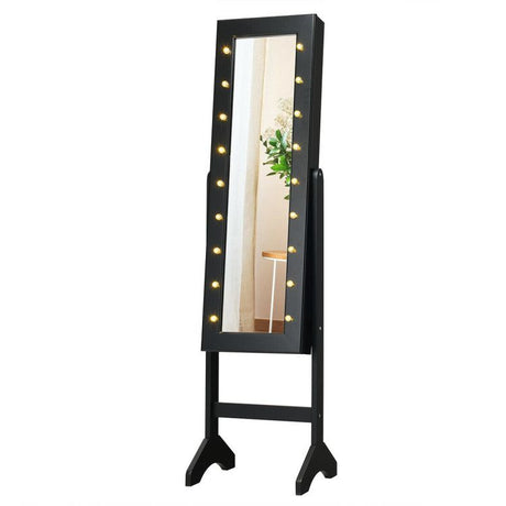 Standing Mirrored Jewelry Armoire Cabinet With Built-In LED Lights