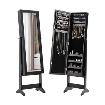 Mirrored Jewelry Cabinet with Full-Length Mirror and Ample Storage