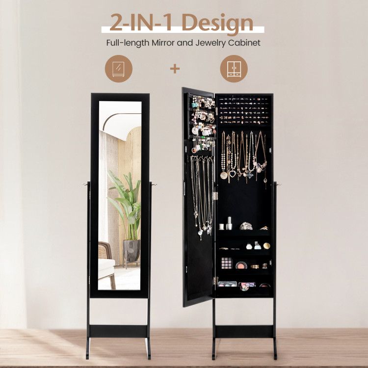 Mirrored Jewelry Cabinet with Full-Length Mirror and Ample Storage