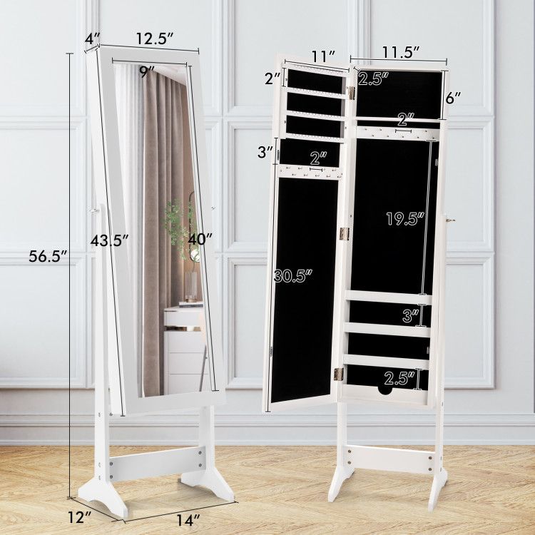 Mirrored Jewelry Cabinet with Full-Length Mirror and Ample Storage