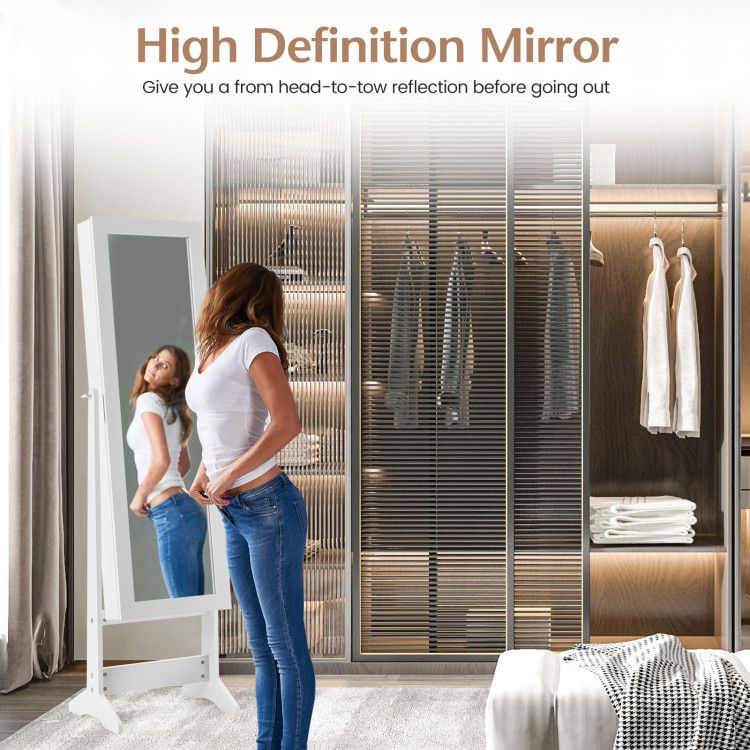 Mirrored Jewelry Cabinet with Full-Length Mirror and Ample Storage