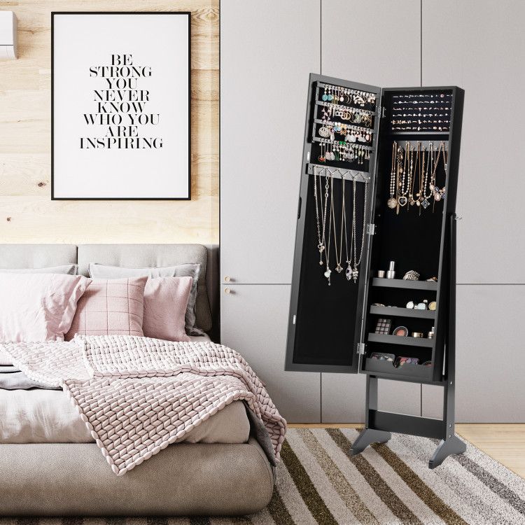 Mirrored Jewelry Cabinet with Full-Length Mirror and Ample Storage