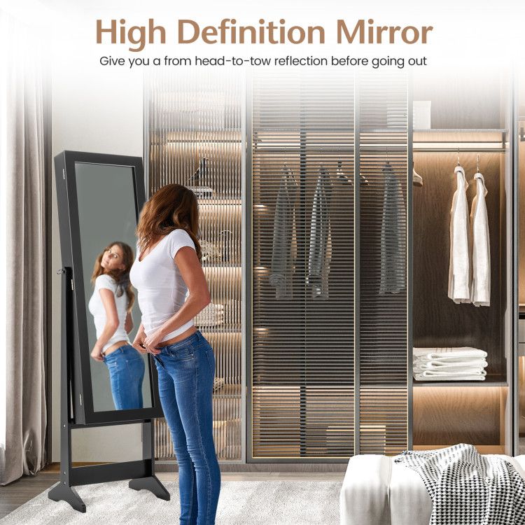 Mirrored Jewelry Cabinet with Full-Length Mirror and Ample Storage