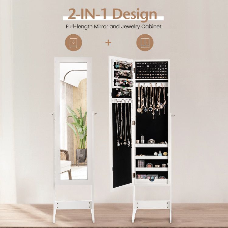 Mirrored Jewelry Cabinet with Full-Length Mirror and Ample Storage