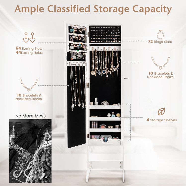 Mirrored Jewelry Cabinet with Full-Length Mirror and Ample Storage