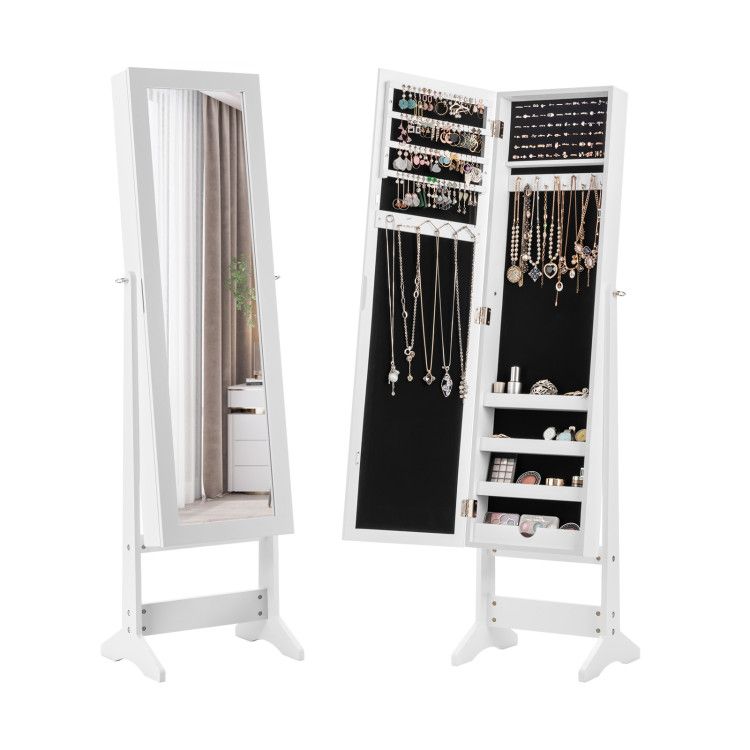 Mirrored Jewelry Cabinet with Full-Length Mirror and Ample Storage