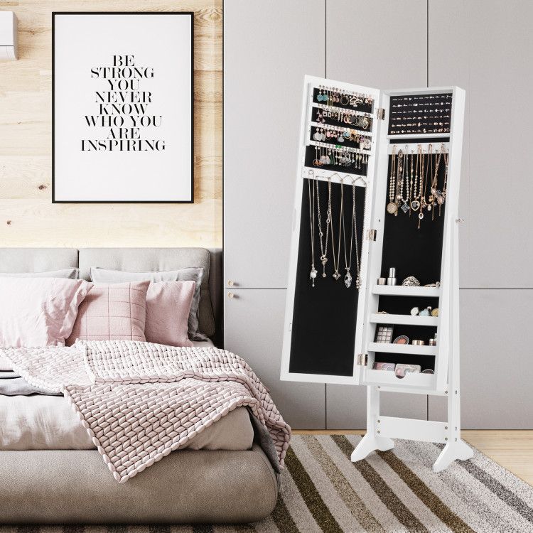 Mirrored Jewelry Cabinet with Full-Length Mirror and Ample Storage