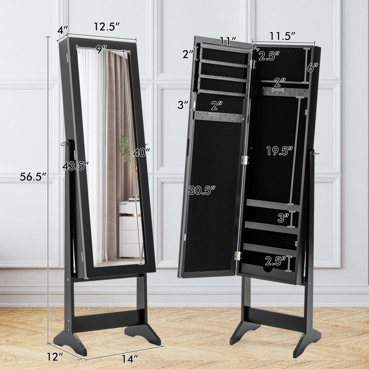 Mirrored Jewelry Cabinet with Full-Length Mirror and Ample Storage
