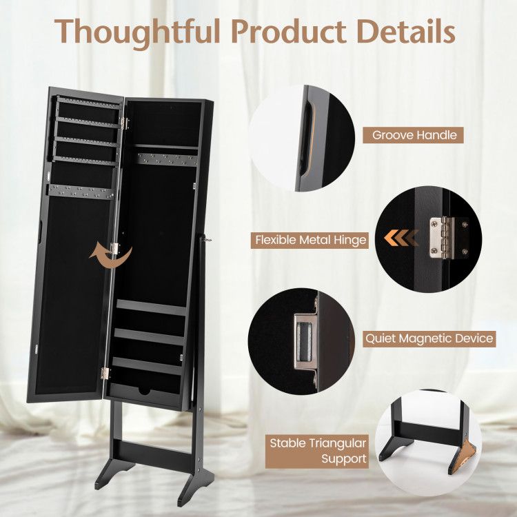 Mirrored Jewelry Cabinet with Full-Length Mirror and Ample Storage