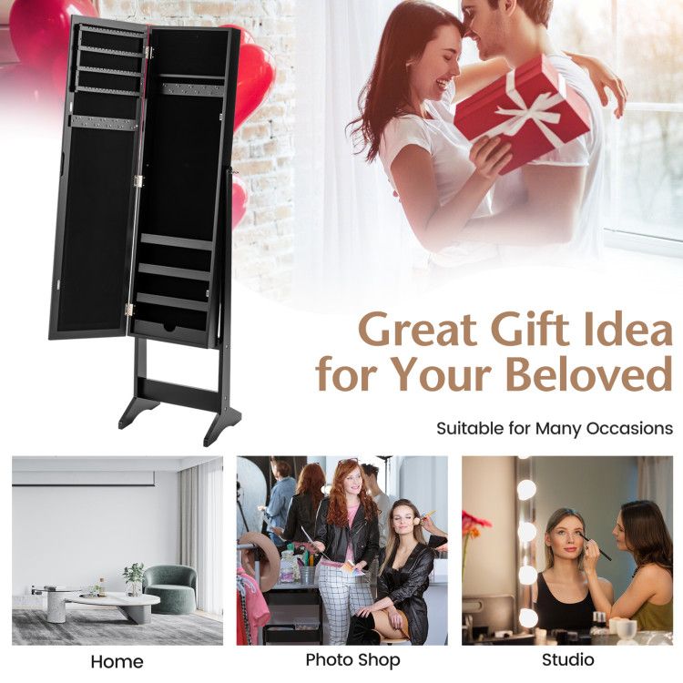 Mirrored Jewelry Cabinet with Full-Length Mirror and Ample Storage
