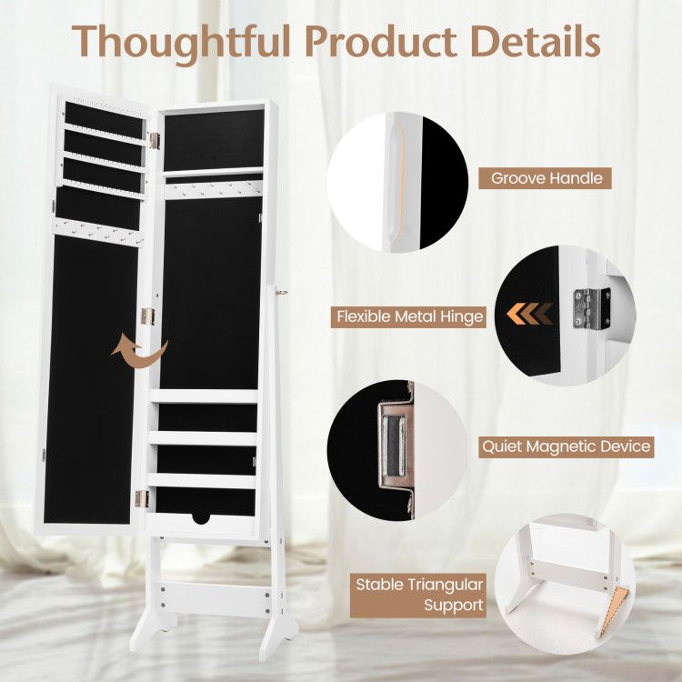 Mirrored Jewelry Cabinet with Full-Length Mirror and Ample Storage