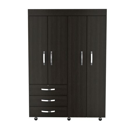 Black Bedroom Armoire with Hanging and Drawer Storage