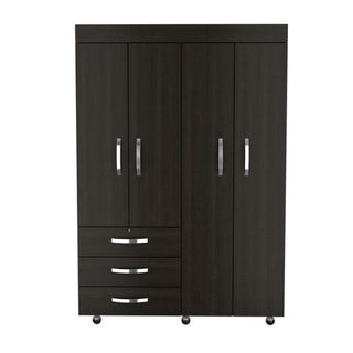 Black Bedroom Armoire with Hanging and Drawer Storage