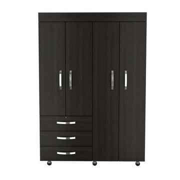 Black Bedroom Armoire with Hanging and Drawer Storage