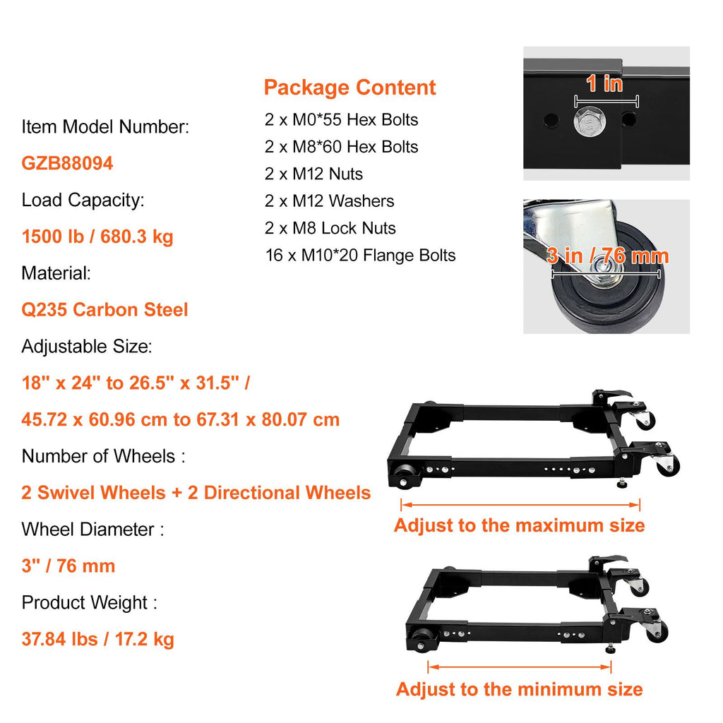 Adjustable Universal Mobile Base with Locking Swivel Wheels