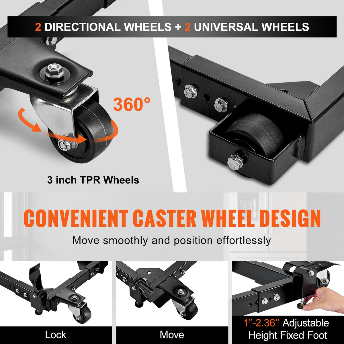 Adjustable Universal Mobile Base with Locking Swivel Wheels