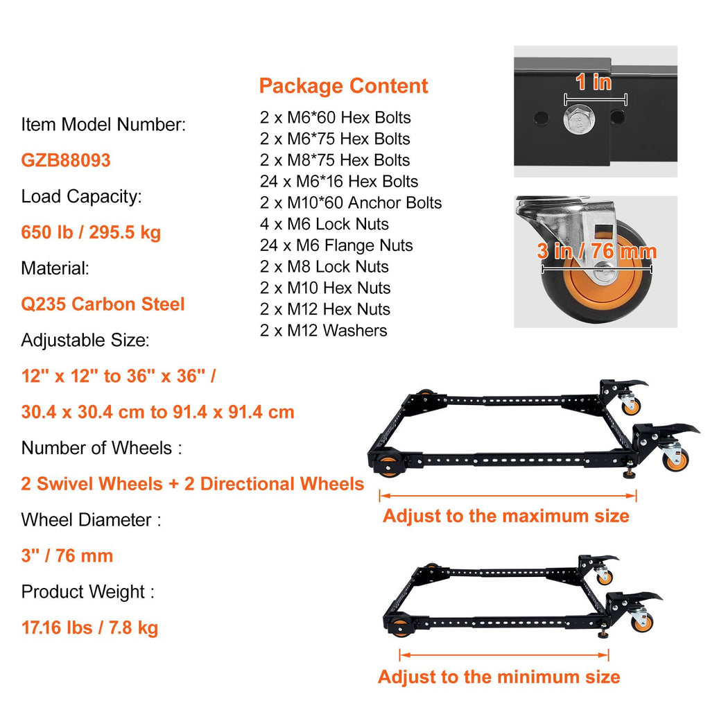 VEVOR Adjustable Mobile Base with Locking Wheels