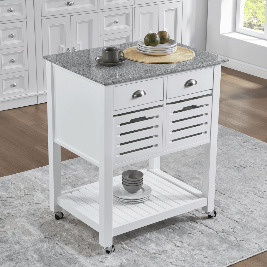 Mobile Kitchen Island with Drawers and Ventilated Bins