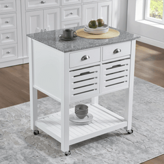 Mobile Kitchen Island with Drawers and Ventilated Bins