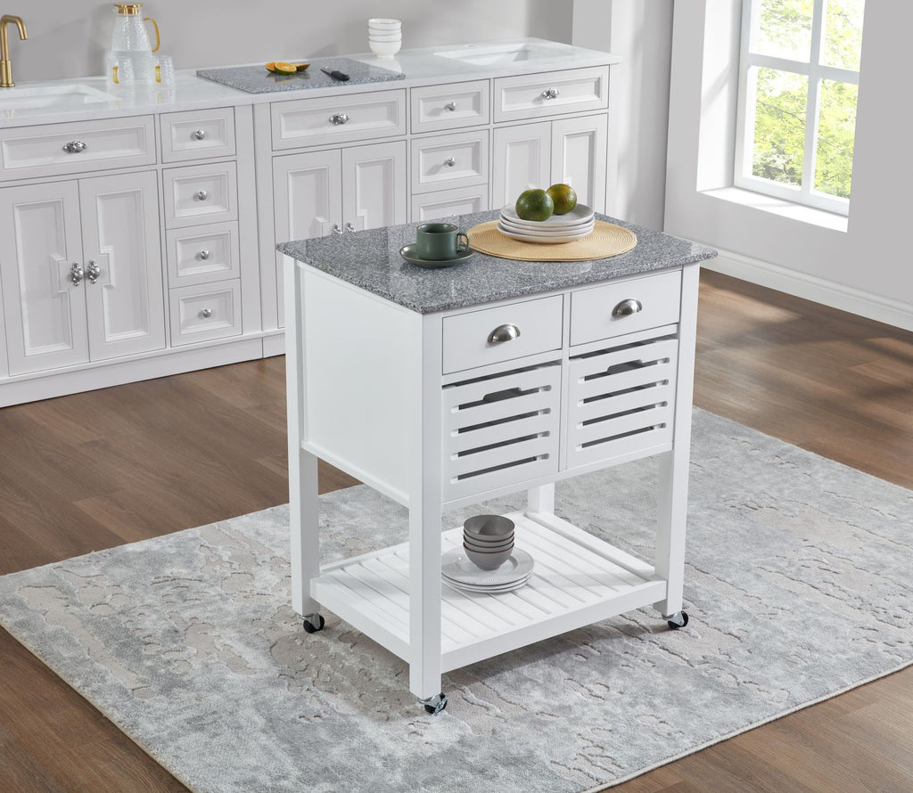 Mobile Kitchen Island with Drawers and Ventilated Bins
