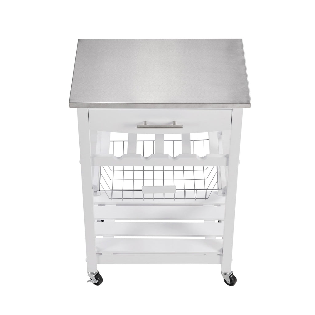 Rolling Kitchen Island with Drawer and Wire Basket