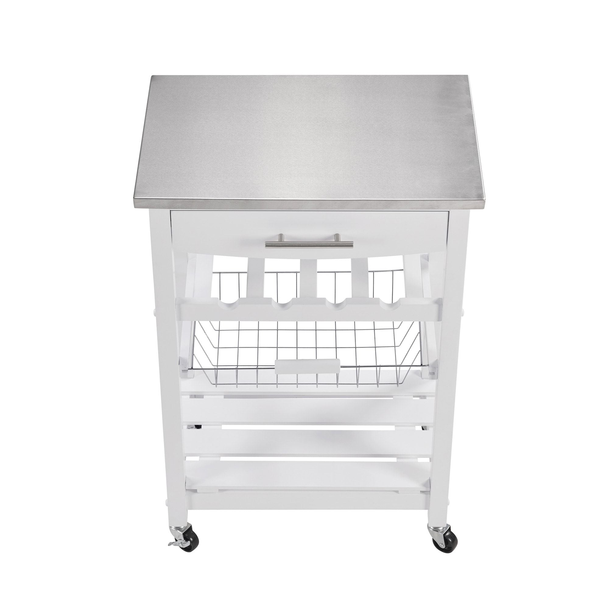 Rolling Kitchen Island with Drawer and Wire Basket